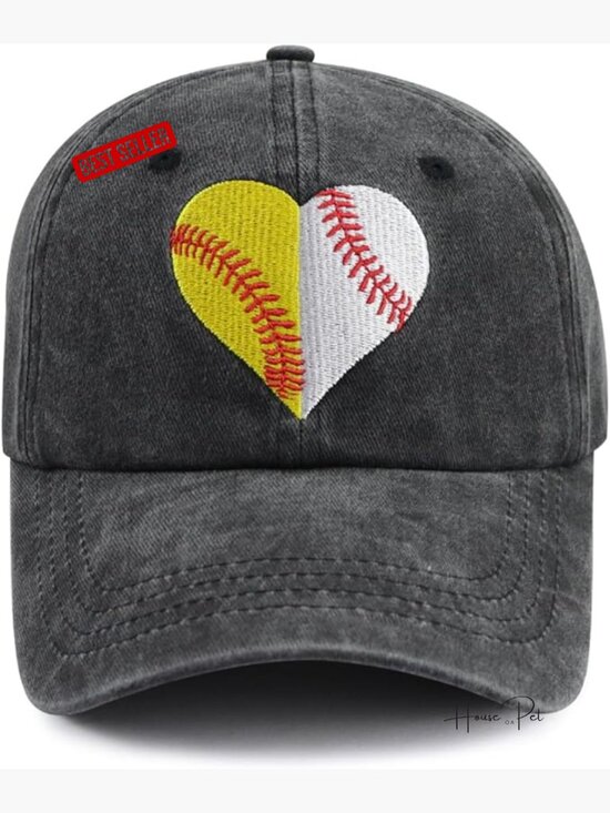 Women\'s Adjustable Cotton Baseball Cap with Embroidered Heart Design